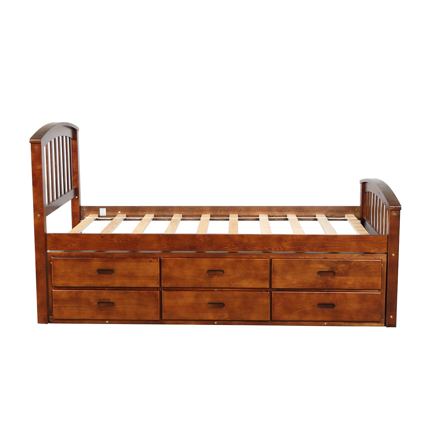 Oris Fur. Twin Size Platform Storage Bed Solid Wood Bed with 6 Drawers in Walnut