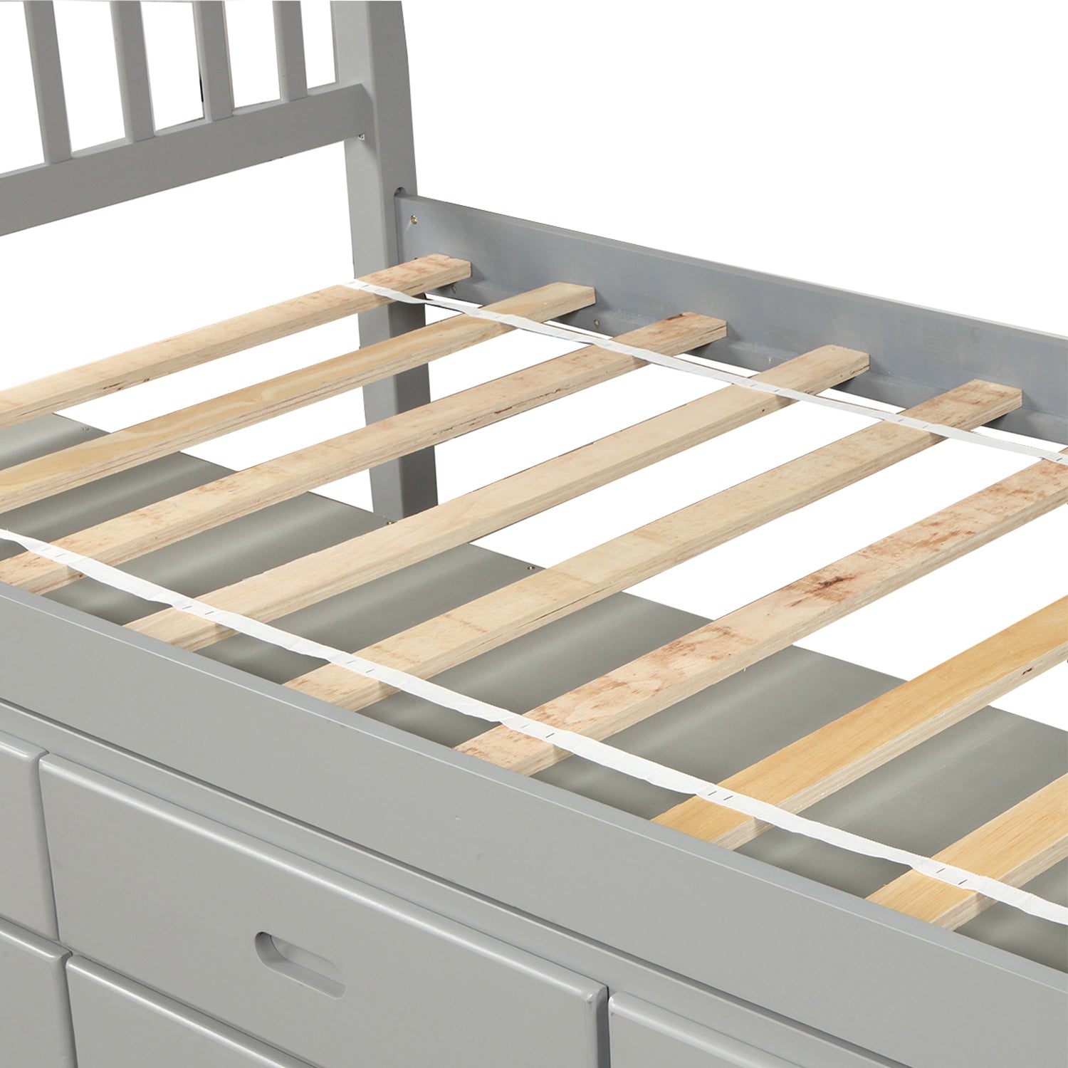 Oris Fur. Twin Size Platform Storage Bed Solid Wood Bed with 6 Drawers in Grey