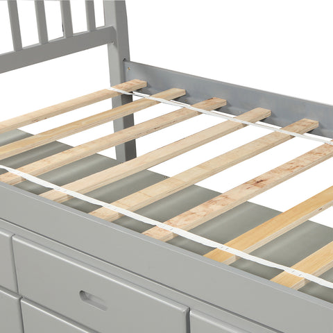 Image of Oris Fur. Twin Size Platform Storage Bed Solid Wood Bed with 6 Drawers in Grey