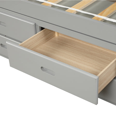 Image of Oris Fur. Twin Size Platform Storage Bed Solid Wood Bed with 6 Drawers in Grey