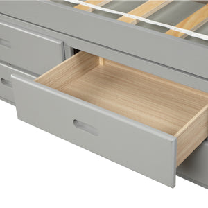 Oris Fur. Twin Size Platform Storage Bed Solid Wood Bed with 6 Drawers in Grey