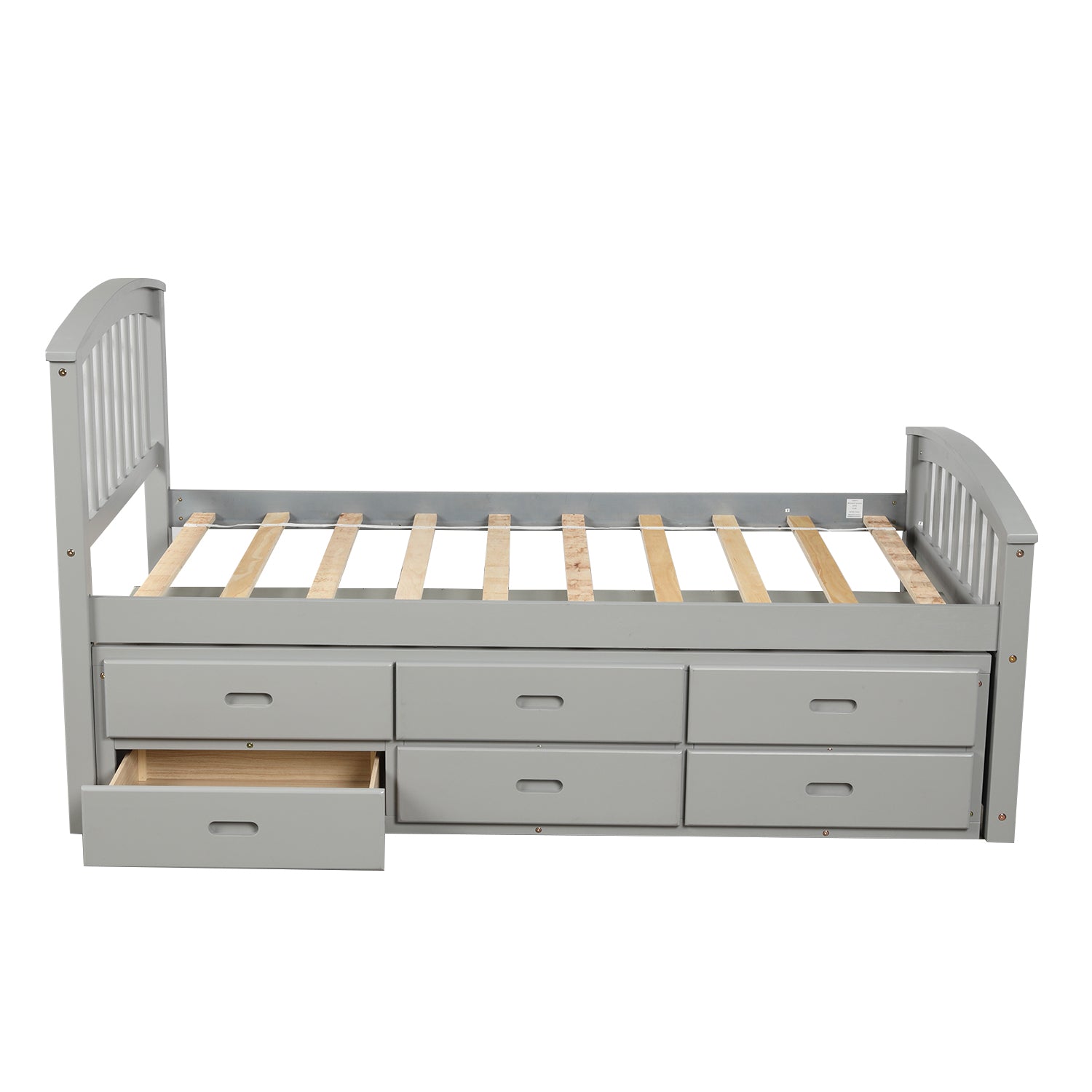 Oris Fur. Twin Size Platform Storage Bed Solid Wood Bed with 6 Drawers in Grey