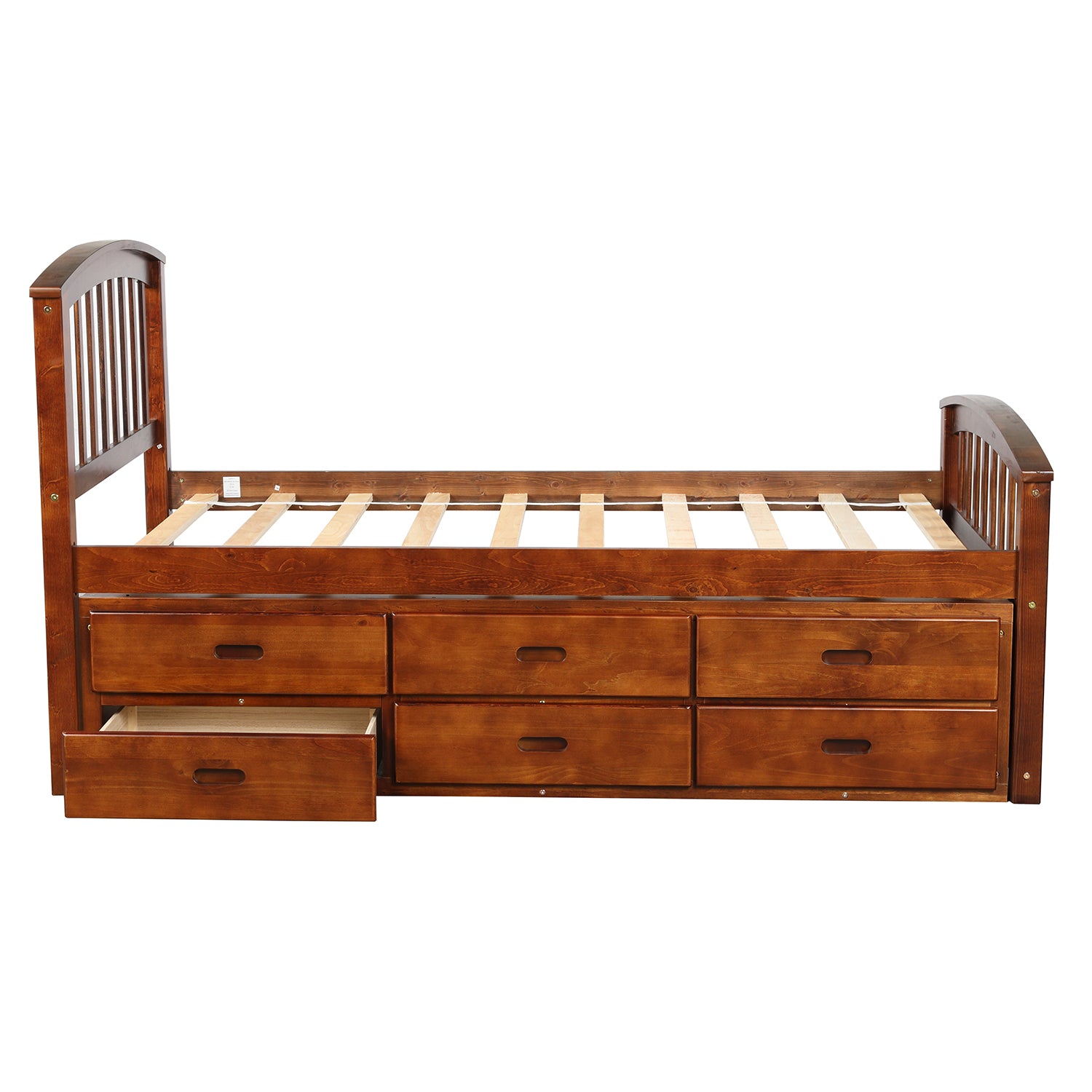 Oris Fur. Twin Size Platform Storage Bed Solid Wood Bed with 6 Drawers in Walnut
