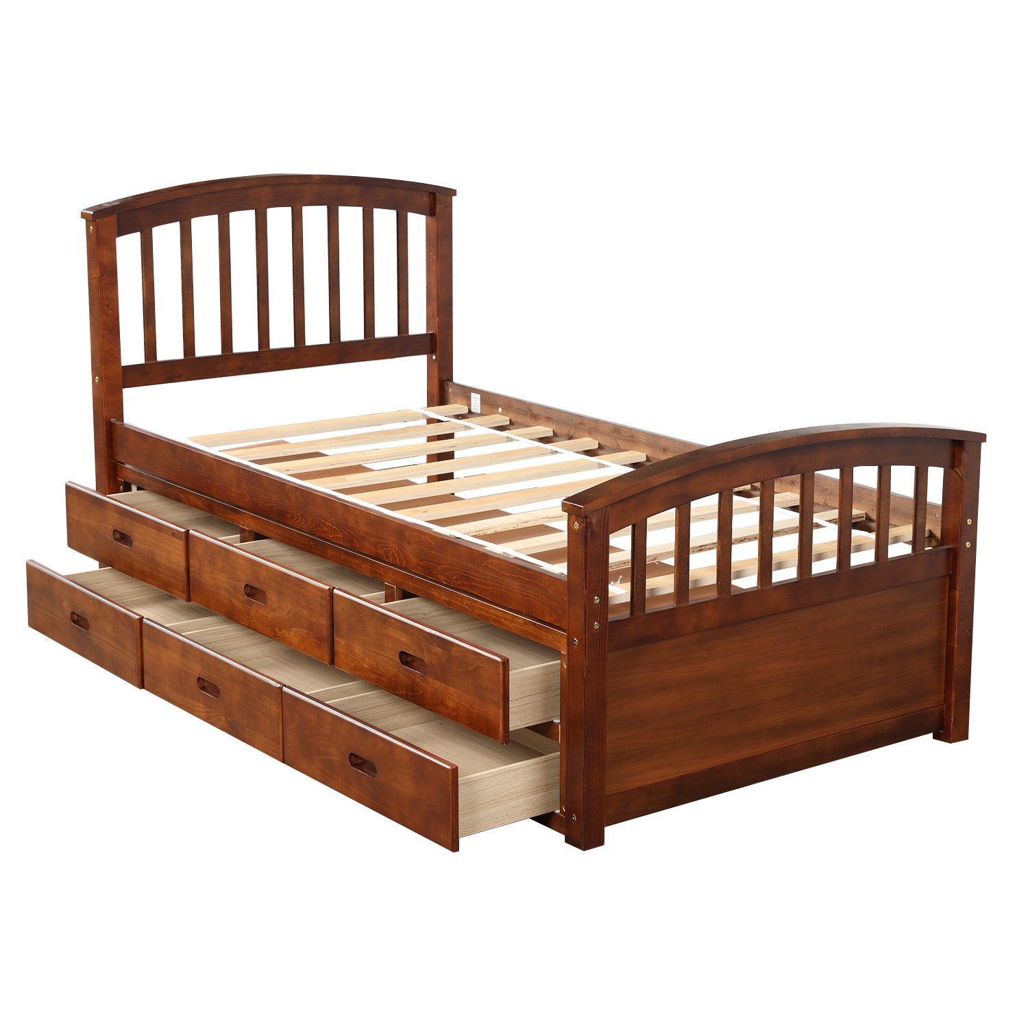 Oris Fur. Twin Size Platform Storage Bed Solid Wood Bed with 6 Drawers in Walnut