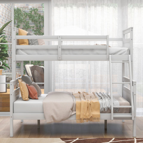 Image of Twin Over Full Bunk Bed with Ladder, Safety Guardrail, Twin Size Trundle, White