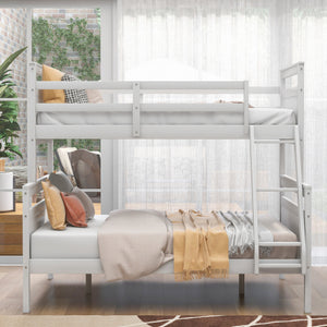 Twin Over Full Bunk Bed with Ladder, Safety Guardrail, Twin Size Trundle, White