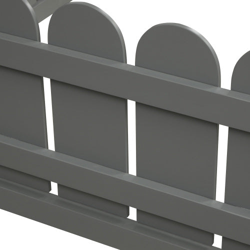 Lucky Furniture Twin Size Wood House Bed with Fence For Kids, Teens