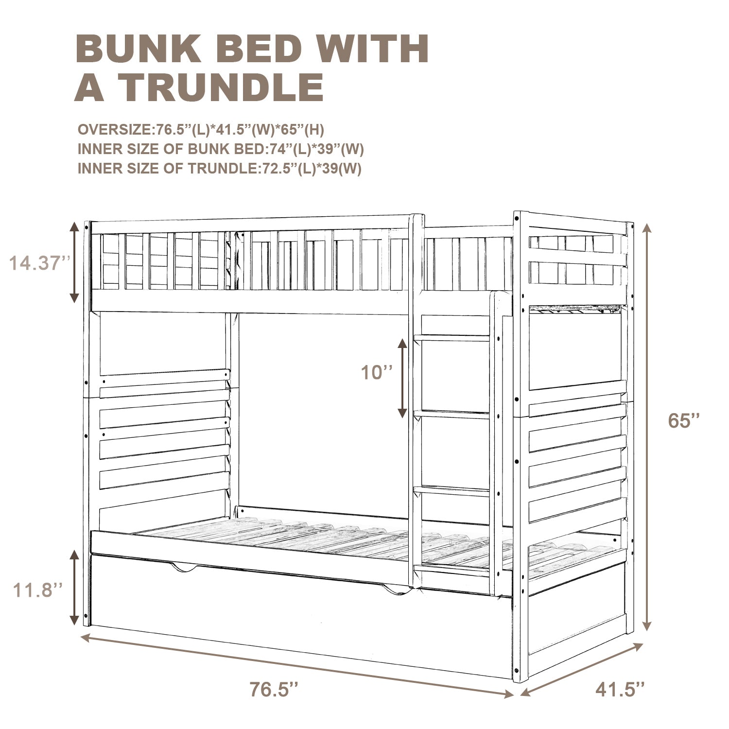 Oris Fur. Twin Bunk Beds for Kids with Safety Rail and Movable Trundle bed