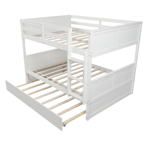Lucky Furniture Full Over Full Bunk Bed with Twin Size Trundle, White