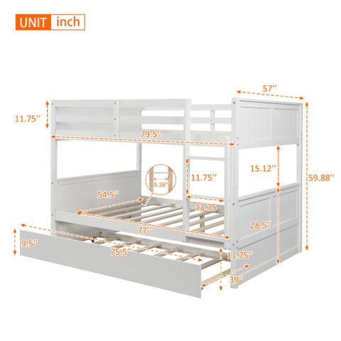 Image of Lucky Furniture Full Over Full Bunk Bed with Twin Size Trundle, White