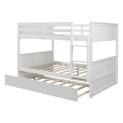 Lucky Furniture Full Over Full Bunk Bed with Twin Size Trundle, White