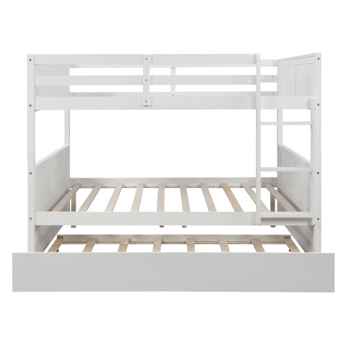Lucky Furniture Full Over Full Bunk Bed with Twin Size Trundle, White