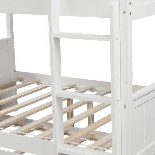 Lucky Furniture Full Over Full Bunk Bed with Twin Size Trundle, White