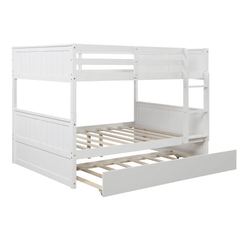 Lucky Furniture Full Over Full Bunk Bed with Twin Size Trundle, White