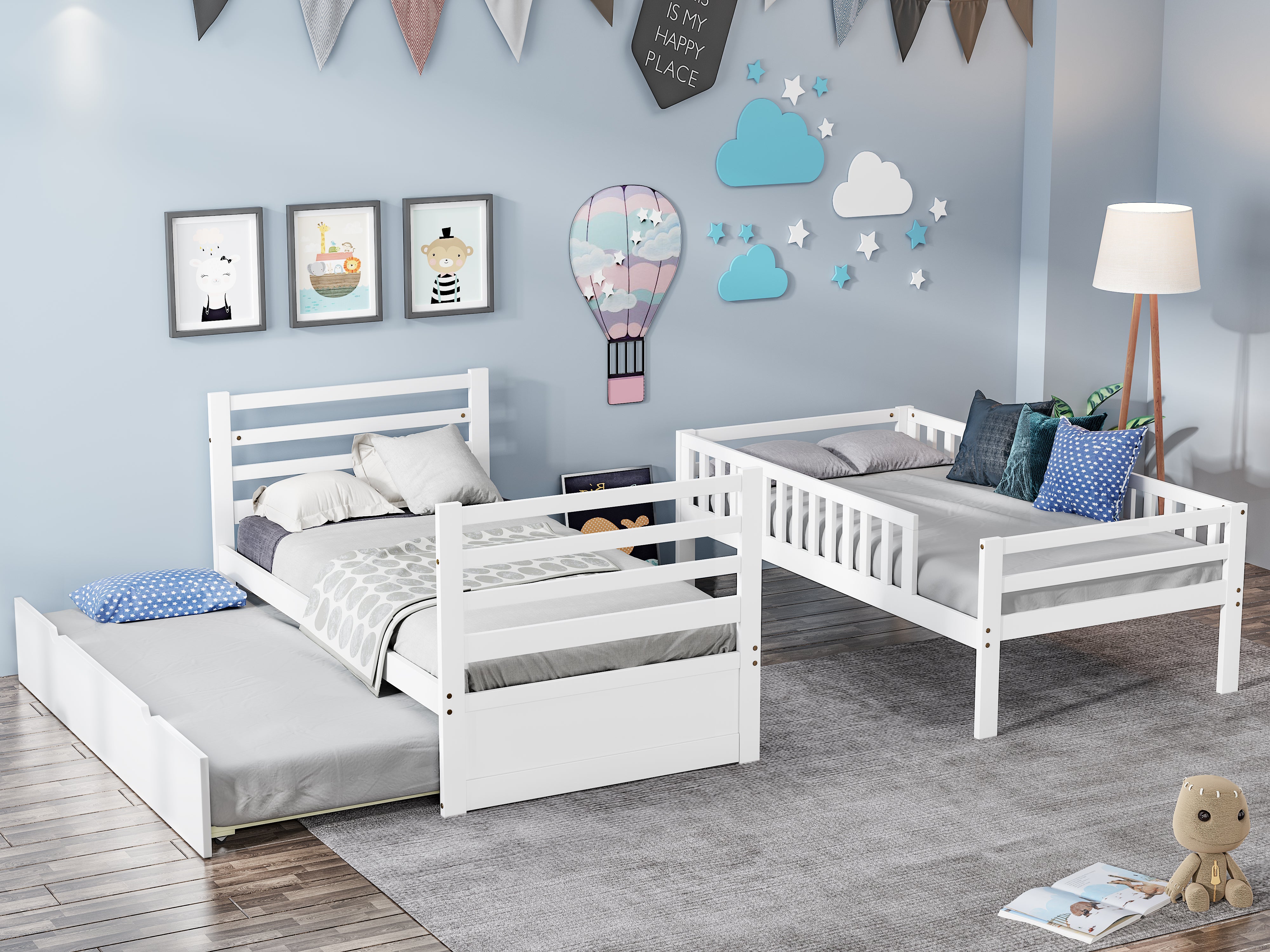 Oris Fur. Twin Bunk Beds for Kids with Safety Rail and Movable Trundle bed