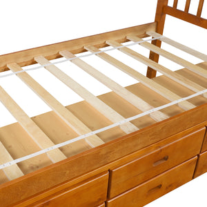 Oris Fur. Twin Size Platform Storage Bed Solid Wood Bed with 6 Drawers in Oak