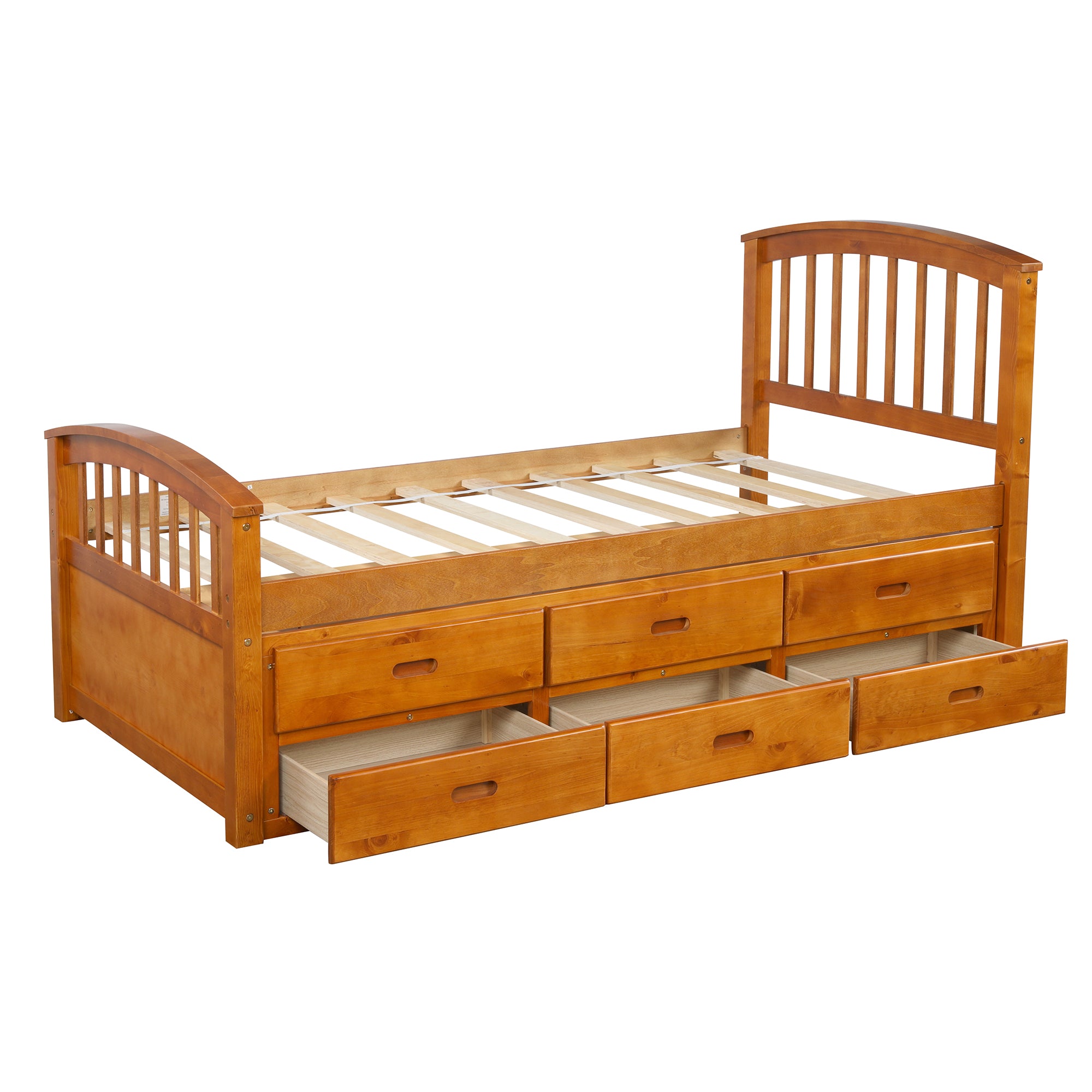 Oris Fur. Twin Size Platform Storage Bed Solid Wood Bed with 6 Drawers in Oak