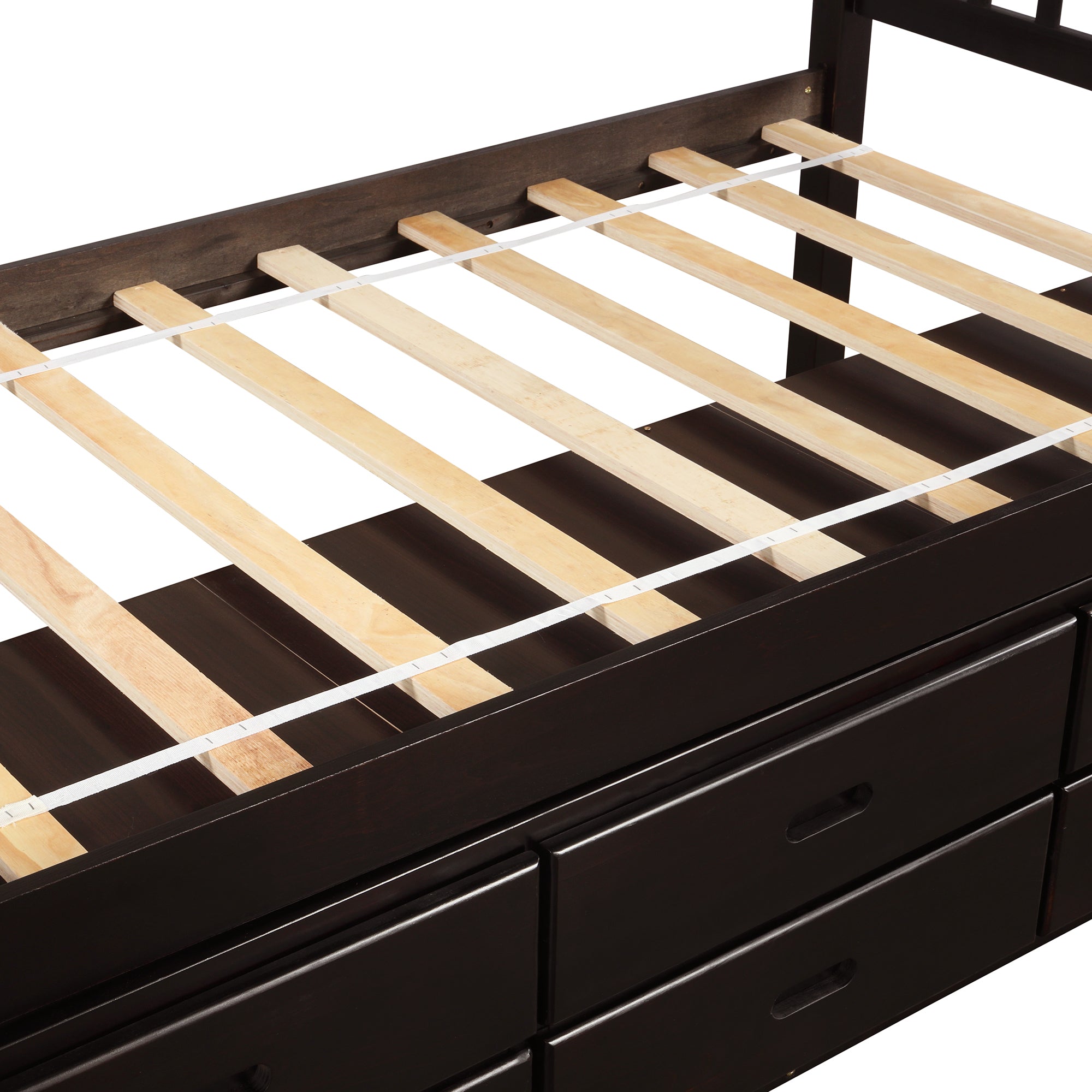 Oris Fur. Twin Size Platform Storage Bed Solid Wood Bed with 6 Drawers in Espresso