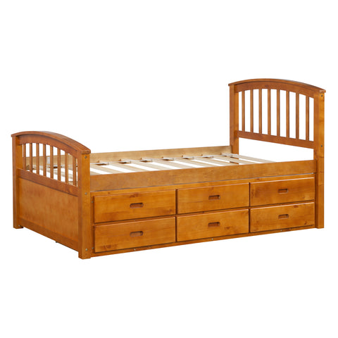 Image of Oris Fur. Twin Size Platform Storage Bed Solid Wood Bed with 6 Drawers in Oak