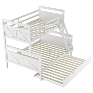 Twin Over Full Bunk Bed with Ladder, Safety Guardrail, Twin Size Trundle, White