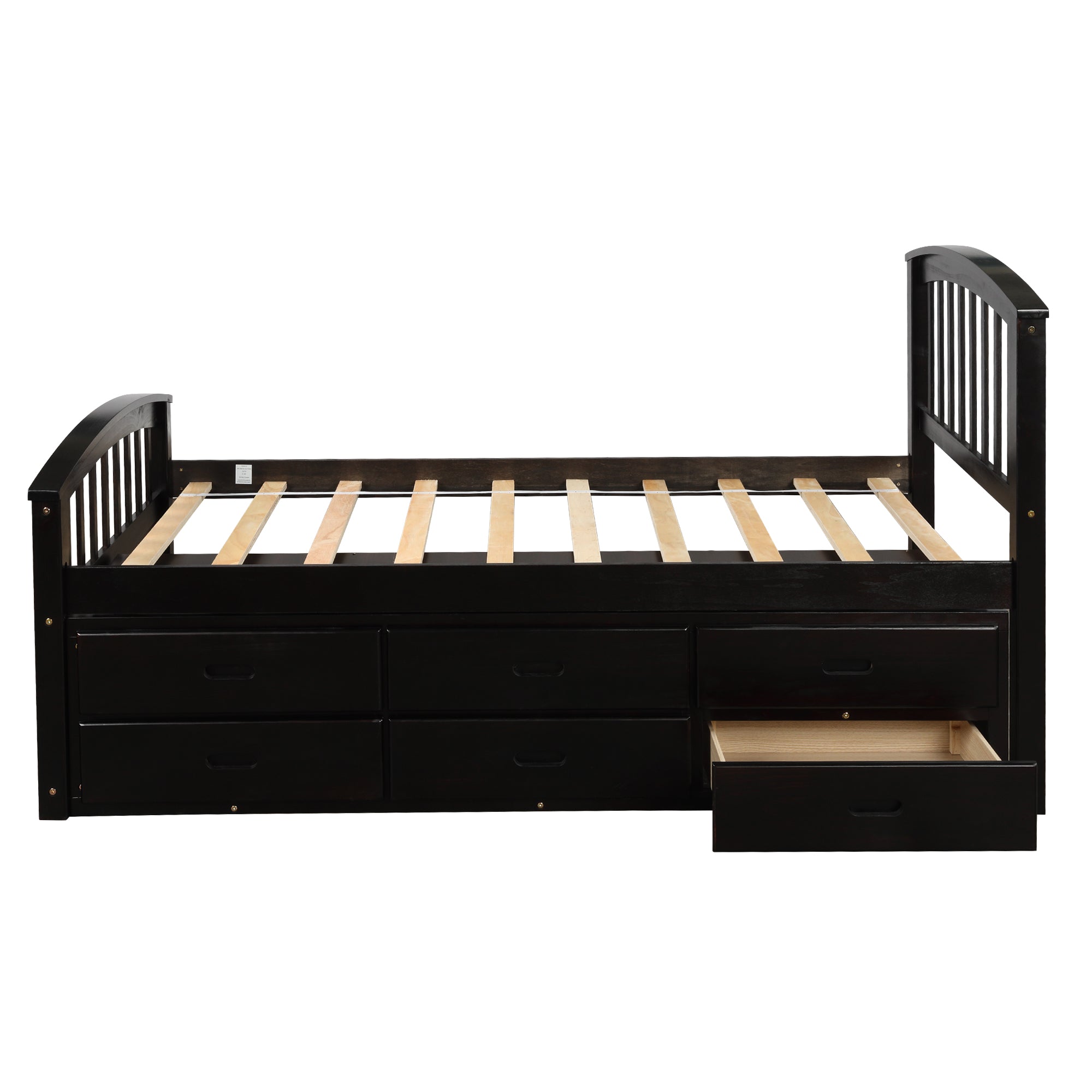 Oris Fur. Twin Size Platform Storage Bed Solid Wood Bed with 6 Drawers in Espresso