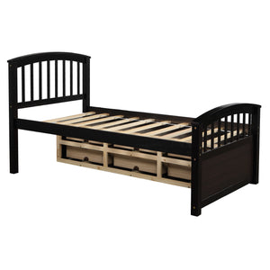 Oris Fur. Twin Size Platform Storage Bed Solid Wood Bed with 6 Drawers in Espresso