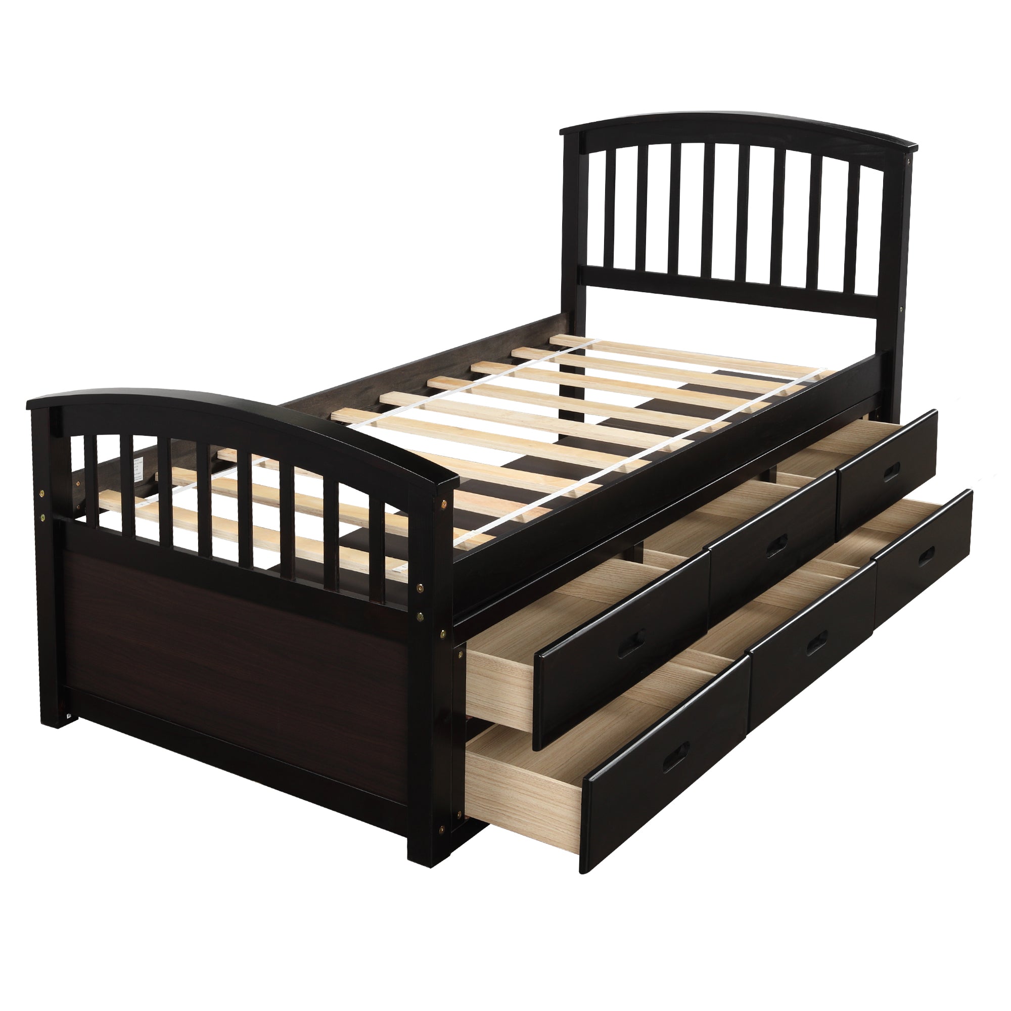 Oris Fur. Twin Size Platform Storage Bed Solid Wood Bed with 6 Drawers in Espresso