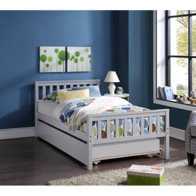 Twin Bed with Trundle For Kids and Toddlers in Grey or White