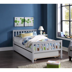 Twin Bed with Trundle For Kids and Toddlers in Grey or White