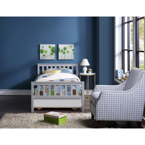 Twin Bed with Trundle For Kids and Toddlers in Grey or White