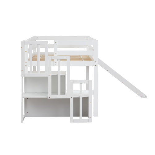 Kaba Kids Loft Bed with Stair Case & Slide in White