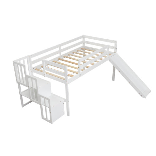Kaba Kids Loft Bed with Stair Case & Slide in White