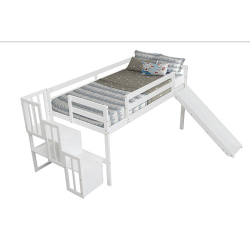 Kaba Kids Loft Bed with Stair Case & Slide in White