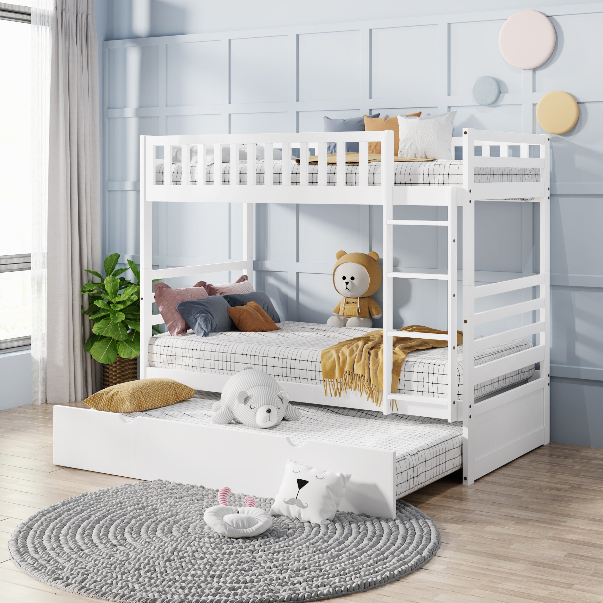 Oris Fur. Twin Bunk Beds for Kids with Safety Rail and Movable Trundle bed