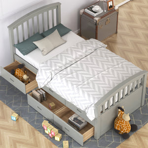 Oris Fur. Twin Size Platform Storage Bed Solid Wood Bed with 6 Drawers in Grey