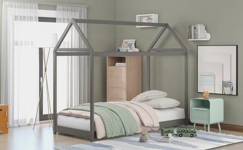 Twin Size Wooden House Bed