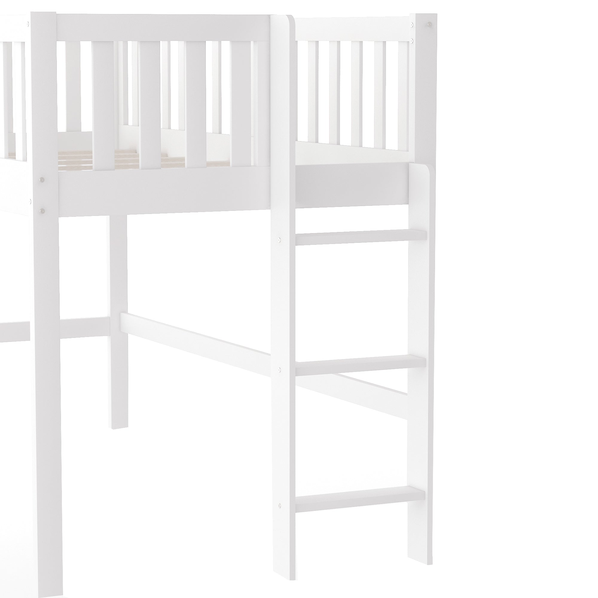 Twin Size Low Loft Bed with Ladder and Slide in White