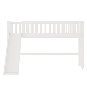 Twin Size Low Loft Bed with Ladder and Slide in White