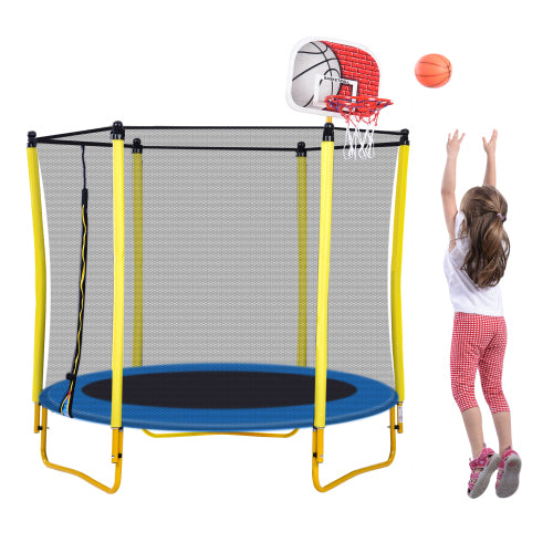 5.5FT Trampoline for Kids - 65" Mini Toddler Trampoline with Enclosure