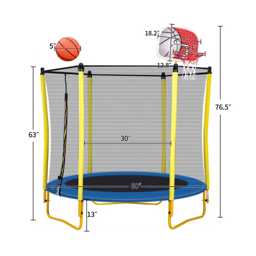 5.5FT Trampoline for Kids - 65" Mini Toddler Trampoline with Enclosure