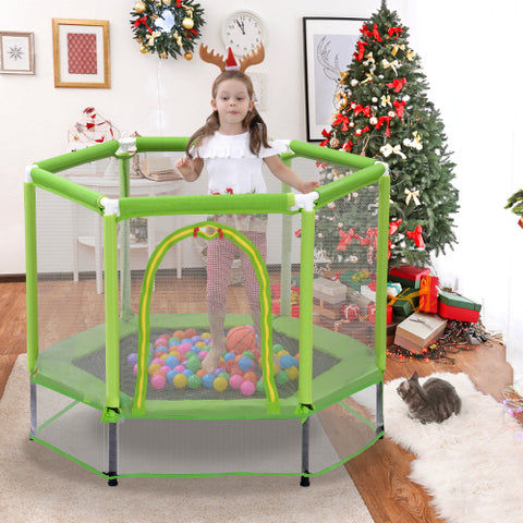 Image of MRS 55” Toddlers Trampoline with Safety Enclosure Net and Balls