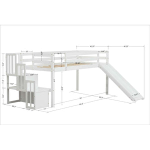 Kaba Kids Loft Bed with Stair Case & Slide in White