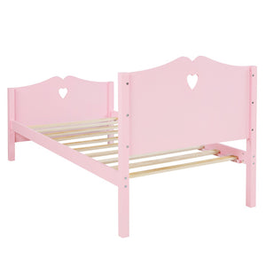 Lucky Furniture Pink Twin Size Wood Platform Bed with Headboard,Footboard and Wood Slat Support