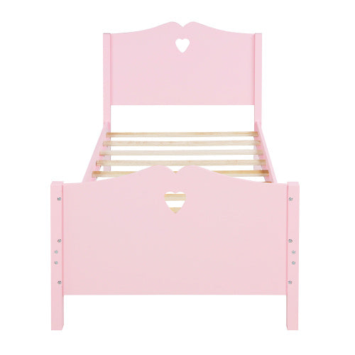 Lucky Furniture Pink Twin Size Wood Platform Bed with Headboard,Footboard and Wood Slat Support