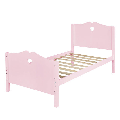 Lucky Furniture Pink Twin Size Wood Platform Bed with Headboard,Footboard and Wood Slat Support