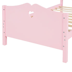 Lucky Furniture Pink Twin Size Wood Platform Bed with Headboard,Footboard and Wood Slat Support