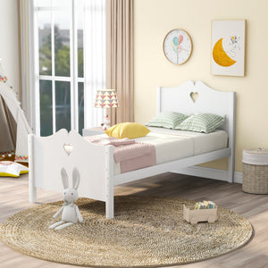 Lucky Furniture Pink Twin Size Wood Platform Bed with Headboard,Footboard and Wood Slat Support