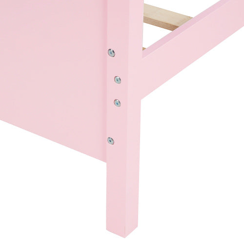 Lucky Furniture Pink Twin Size Wood Platform Bed with Headboard,Footboard and Wood Slat Support