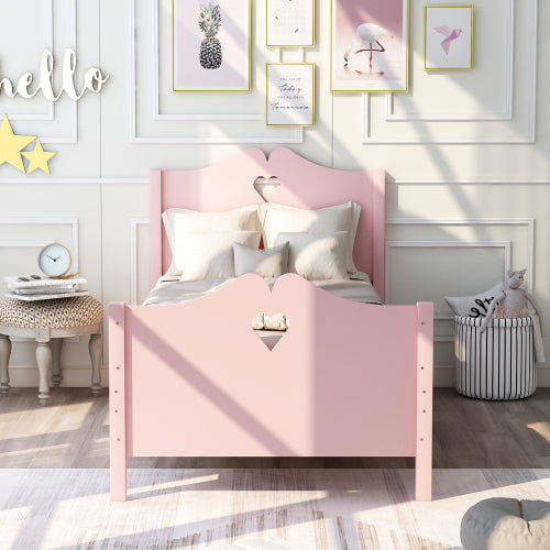 Lucky Furniture Pink Twin Size Wood Platform Bed with Headboard,Footboard and Wood Slat Support
