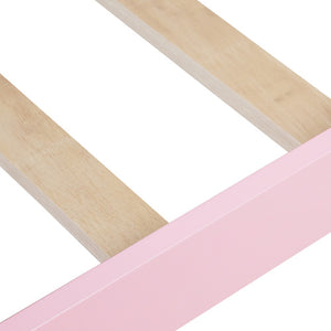 Lucky Furniture Pink Twin Size Wood Platform Bed with Headboard,Footboard and Wood Slat Support